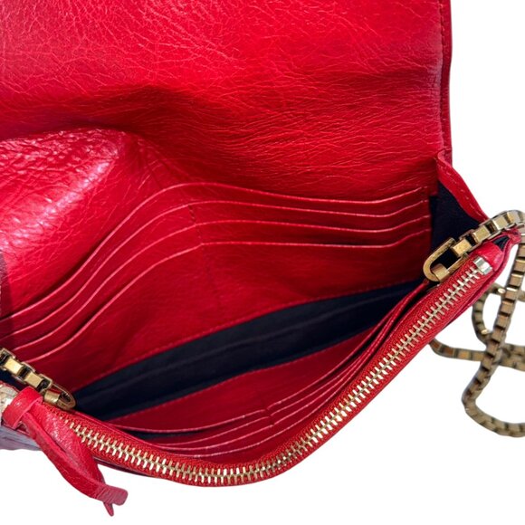 BALENCIAGA Red Leather Agneau Metallic Edge Clutch Crossbody Wallet on Chain - Picture 9 of 15